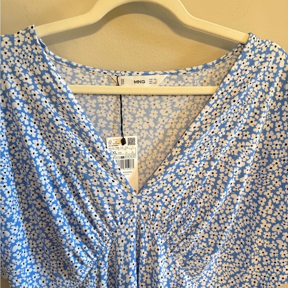 Mango MNG • NWT Blue & White Daisy XXL A Line V Neck Midi Dress Pleated Detail - Picture 9 of 11